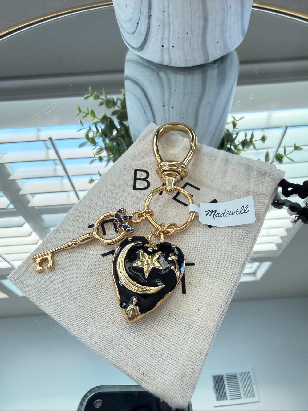 Madewell Black & Gold Celestial Heart Key & Card Holder Charm